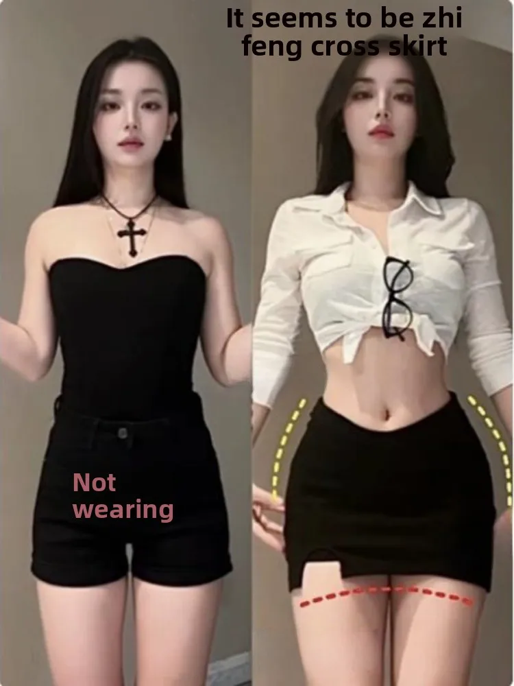 

Bla V-Waist A-Line Skirt Women's Elastic Slimming Leg Lengthening Sexy f-length Skirts Casual High Waist Cotton Str...