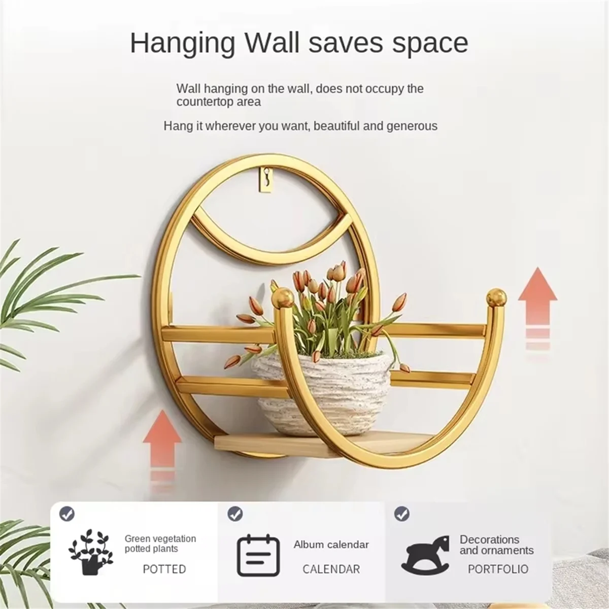 HHTL Wrought Iron Balcony Wall-Mounted Flower Stand - Restaurant Wall Flower Rack, Plant Storage Shelves for Living Room