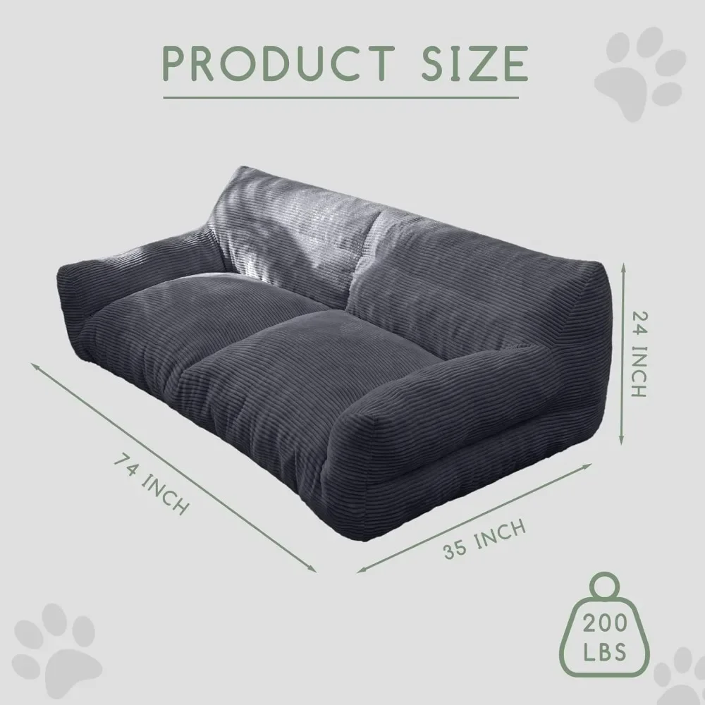 Giant Human Dog Sofa Bed, Big Comfy Floor Sofa Couch for Pet Families with Foam Chunk Supportive Mat, Corduroy Orthopedic