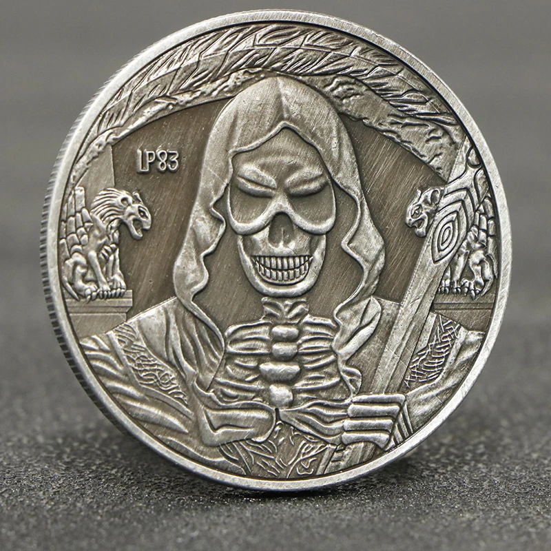 Grim Reaper Skull Silver Plated Coin Hallowmas Horror Coins Collection Soul Reaper Commemorative Souvenir Coin Collectible Gift