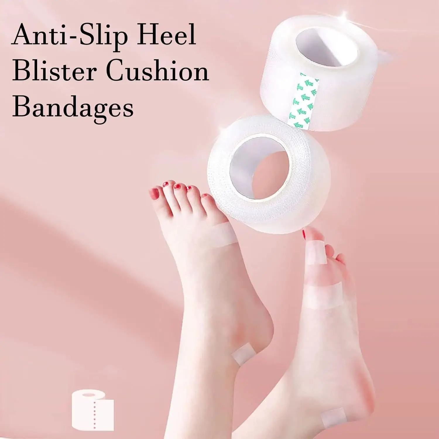 ملصق لاصق للعناية بالقدم 2 لفات، لفة شريط حماية للقدم مضادة للتآكل، شريط غير مرئي مقاوم للماء بكعب عالٍ، وسادة نفطة للكعب