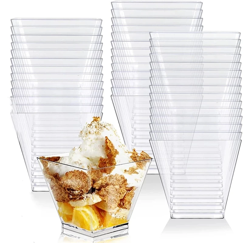 10/20 Pcs 60ml Disposable Plastic Dessert Cups Clear Portion Trapezoidal Food Container For Party