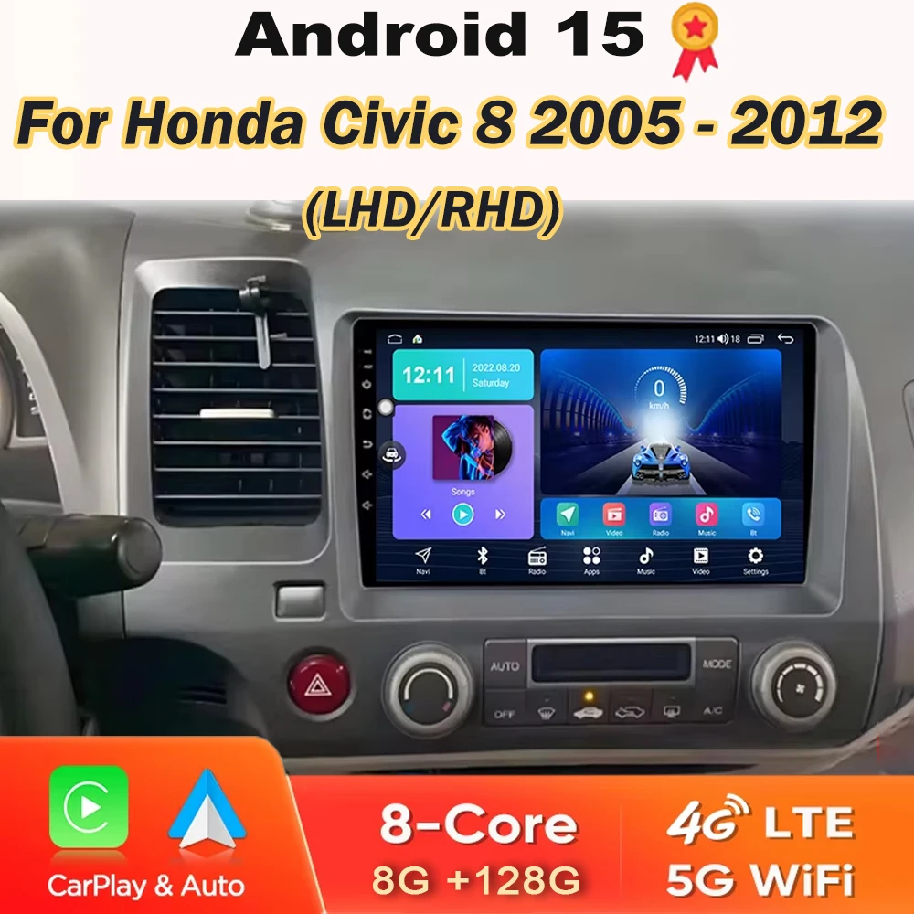 

Car Radio Carplay 10" Android 15 For Honda Civic 8 2005 - 2012 GPS Navigation 2Din DVD Auto Multimedia Video Stereo WIFI Screen