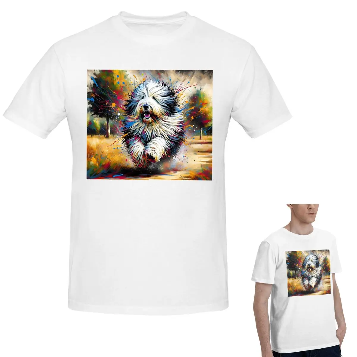 

Старая английская овчарка Портрет собаки Акриловый художественный принт Портрет домашних животных Подарки для любителей собак Футболка Мужская футболка Мужские рубашки с круглым вырезом