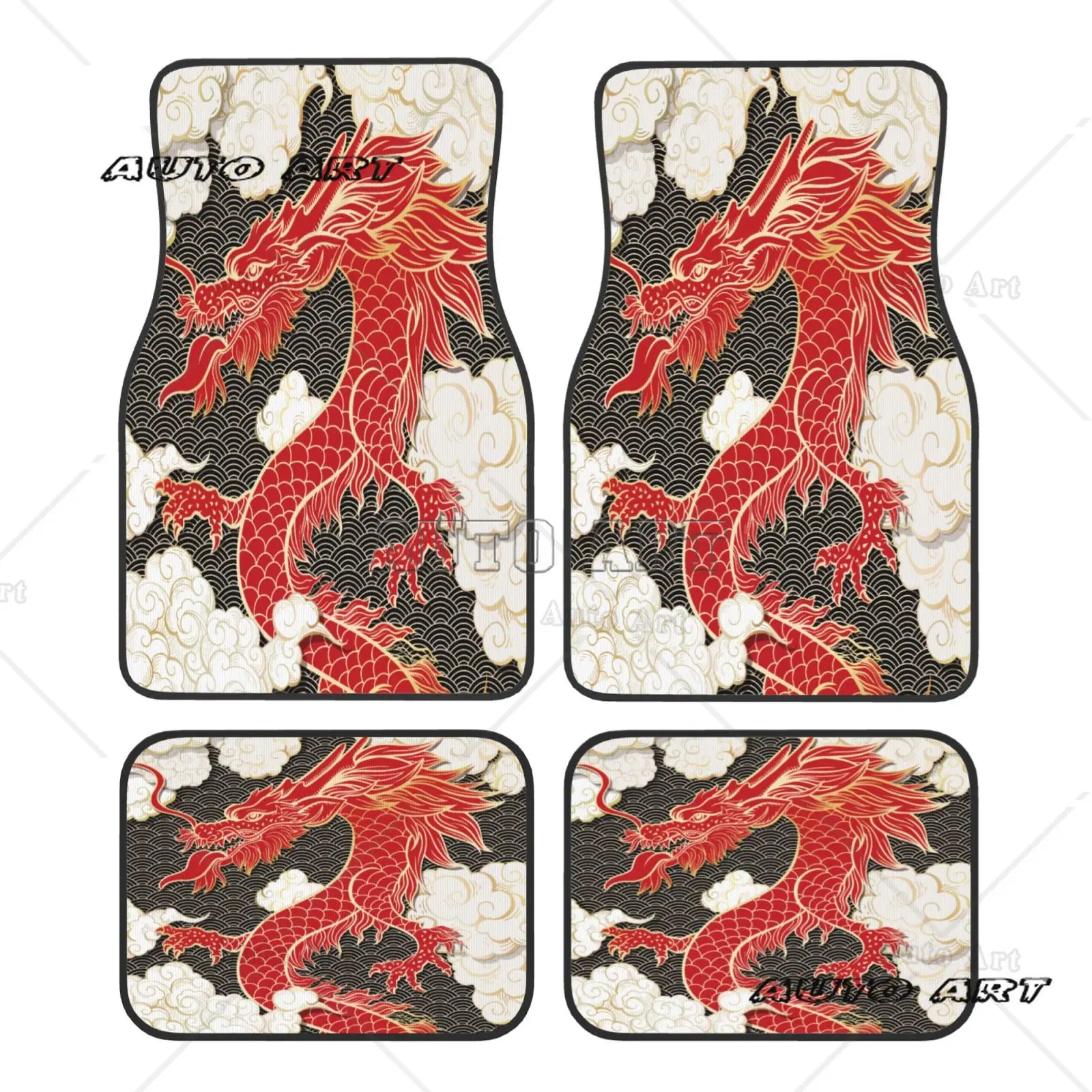

Автомобильные водонепроницаемые резиновые коврики с узором «Китайский Красный Дракон», 4 шт., нескользящие, для пола автомобиля