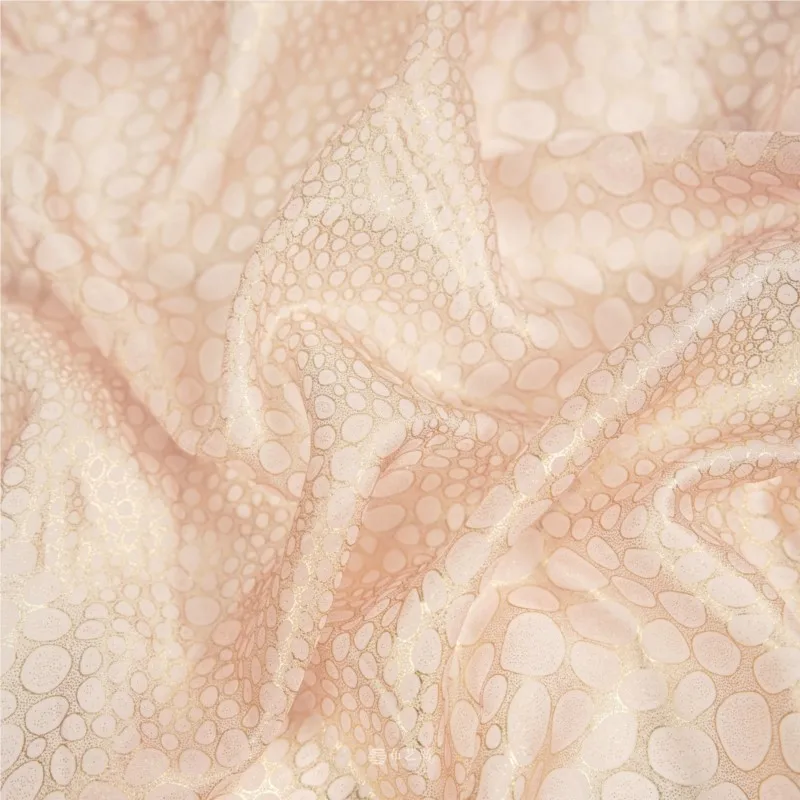 Semi-transparent light pink gilded irregularly patterned mesh fabric dress shirt Hanfu designer