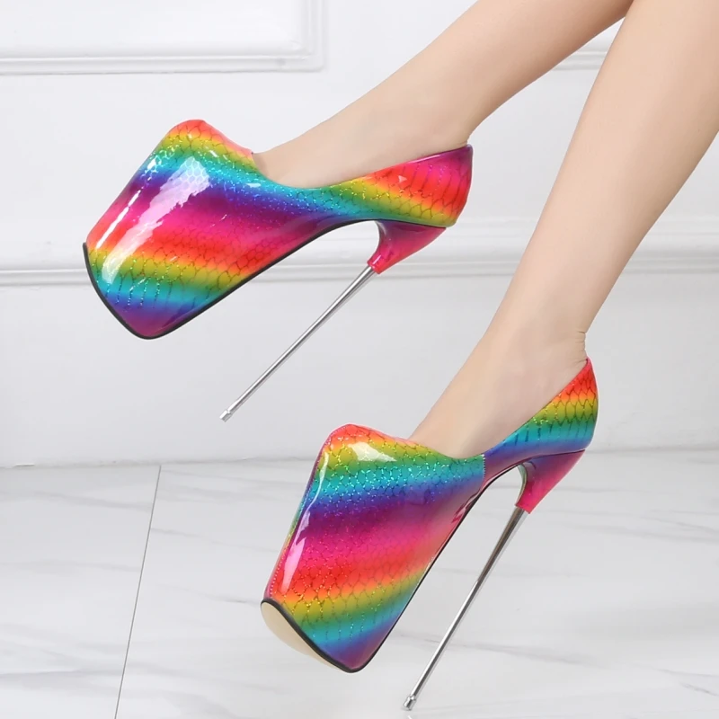 Sexy 22cm Super High Heels Shoes Woman Pumps Platform Colorful Metal Heeled Big Size 45 50 Stripper Fetish Dance Wedding Shoes