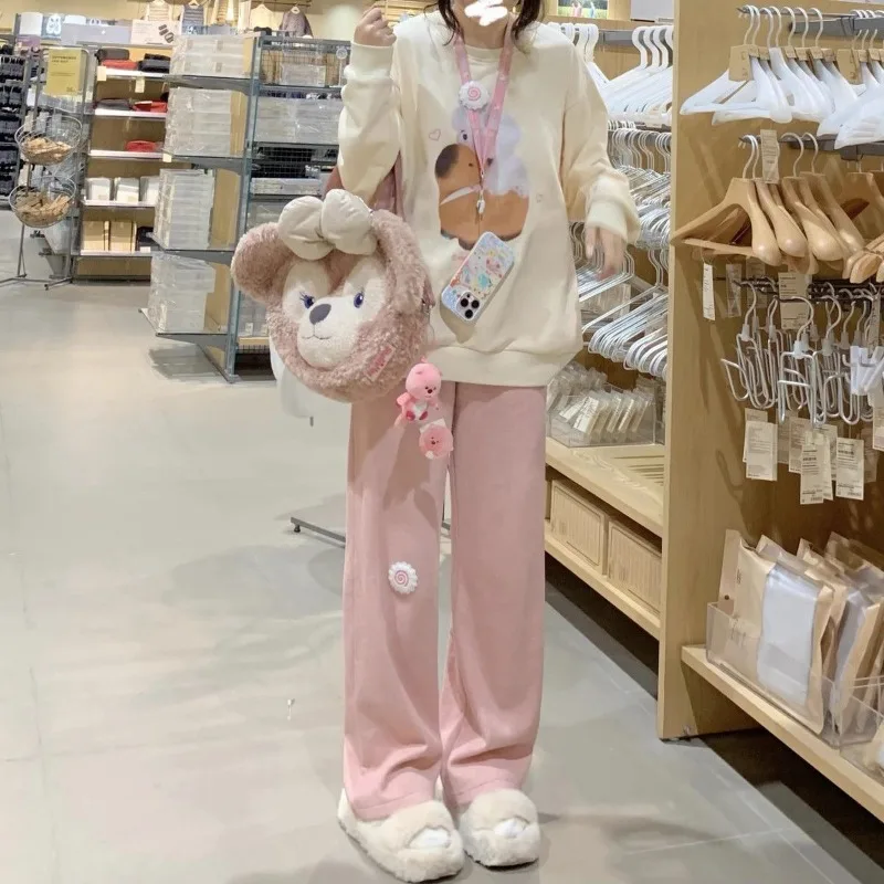 Japanese Kawaii Casual Pants for Women Y2k Loose All-match Sweet Pink Trousers Autumn Winter Loose Wide Leg Pant Sweatpants