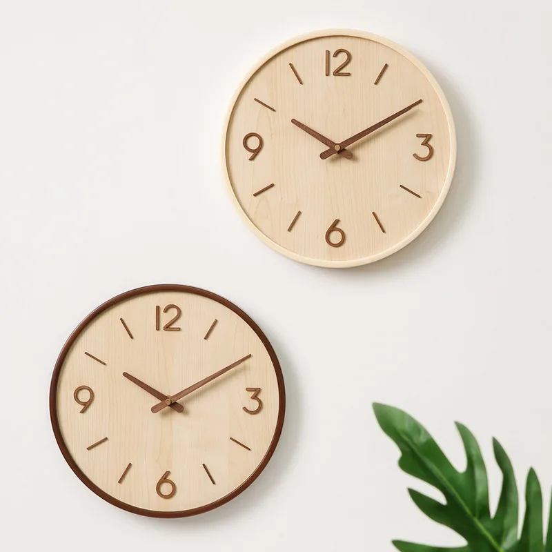 Modern Wooden Silent Art Wall Clocks Simple Wood Grain Bedroom Clocks Luxury Multifunctional Entrance Hall Home Accessories