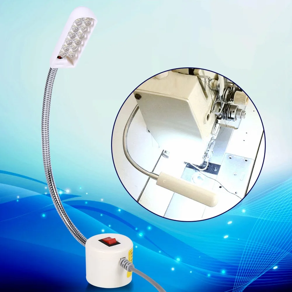 12 LEDs Sewing Machine Light Flexible Gooseneck Switch Control LED Work Lamp AC 110-250V Magnetic Mounting Base