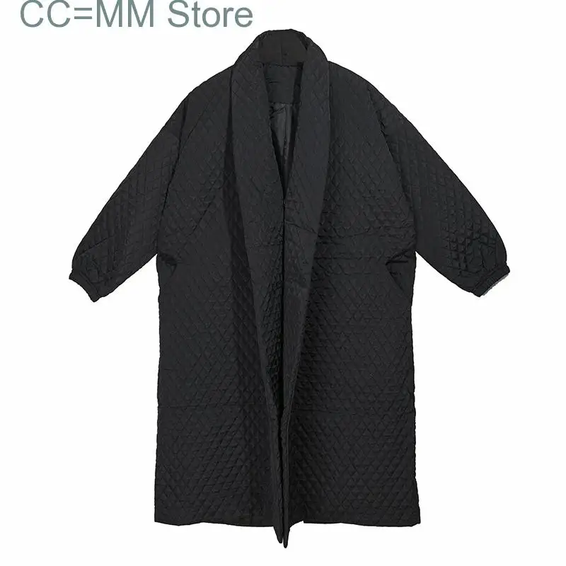 New Street Thin Style Black Oversize Lapel Back Vent Button Female's Long Cotton Coat Jaqueta Feminina