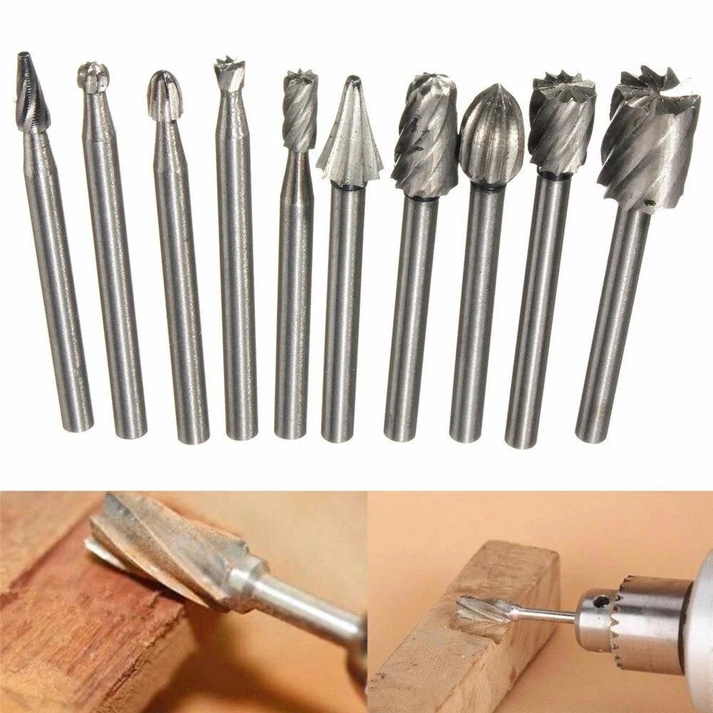 Intaglio Dremel frese fresatura 10 pz lavorazione del legno File raspe punta rotante Drill Routing Rotary Carving Bit testa di legno Set rettifica