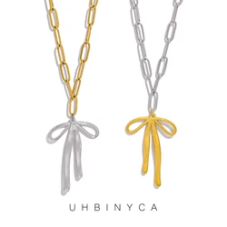 UHBINYCA Stainless Steel Bow Pendant Necklace for Women Chain Vintage Jewelry