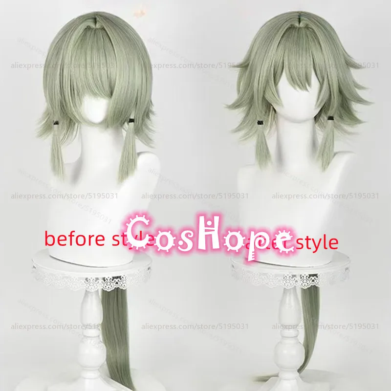 ZZZ Caesar King Cosplay Wig 90cm Long Green Wig Cosplay Anime Cosplay Wigs Heat Resistant Synthetic 