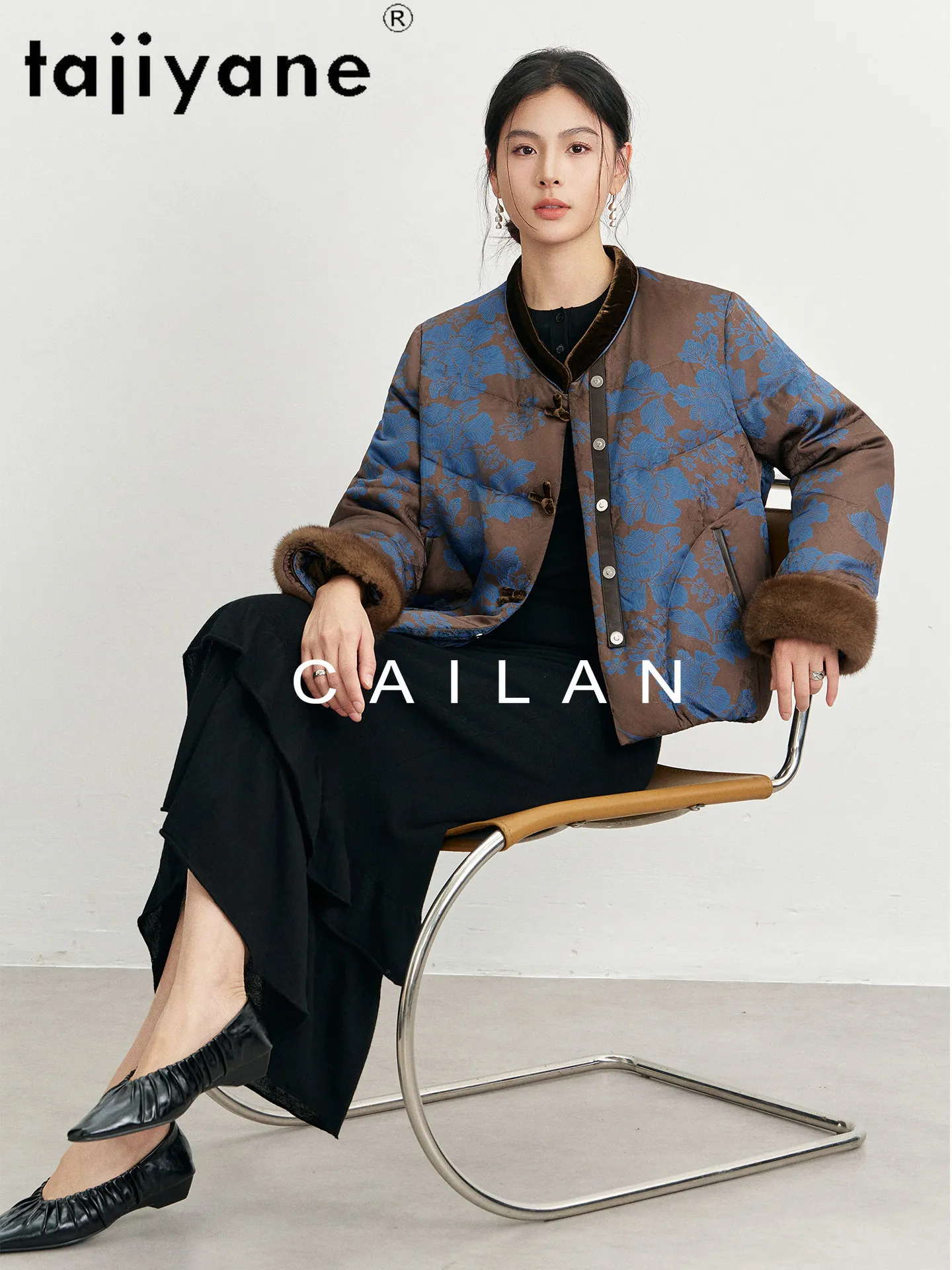 เสื้อแจ็คเก็ตขนห่านแท้ 90% ยี่ห้อ TAJIYANE สำหรับผู้หญิง หรูหราด้วยขอบขนมิงค์ แจ็คเก็ตพัฟเฟอร์แบบสั้น เสื้อโค้ทขนเป็ดสำหรับฤดูหนาว ปี 2026 เสื้อผ้าผู้หญิง