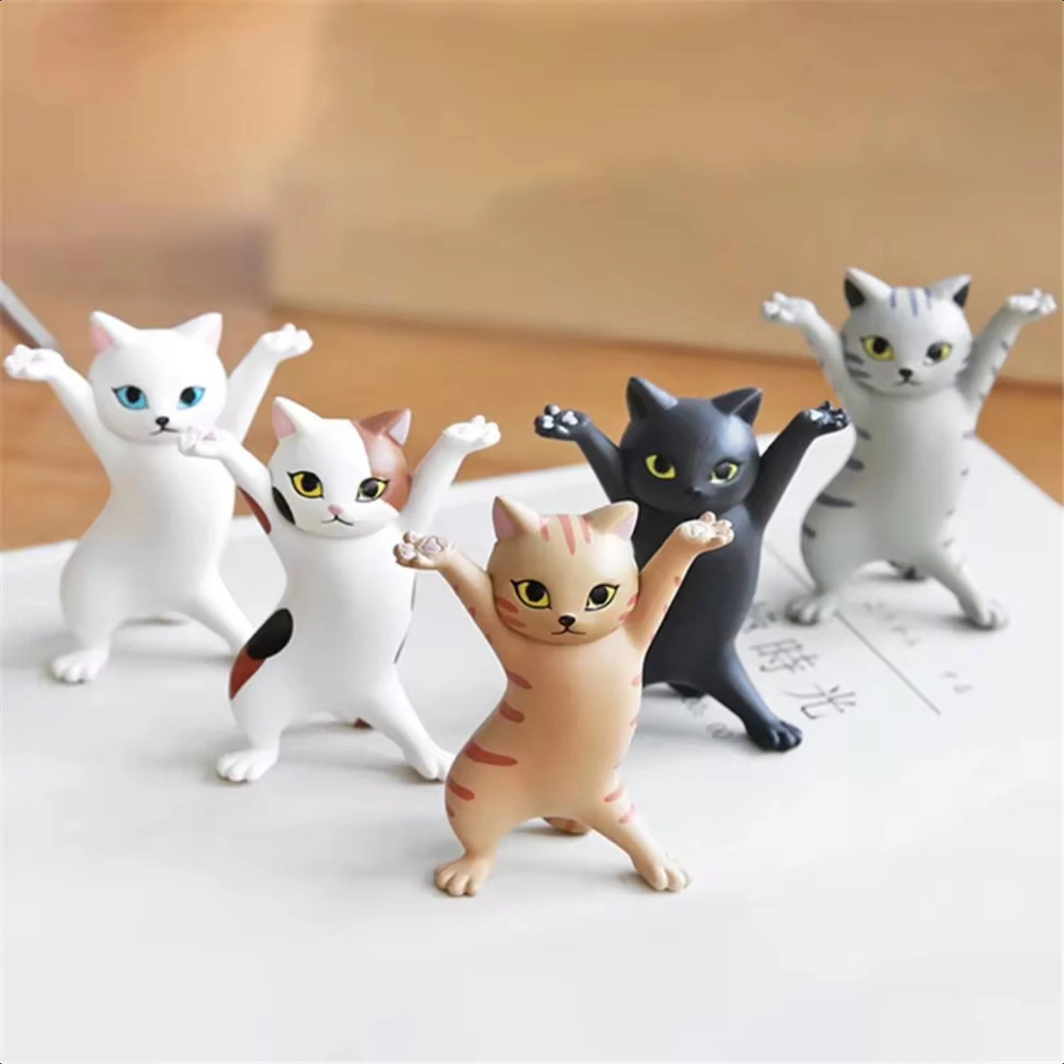 5PCS Anime Raising Hands Dancing Cat Model Cat Ornaments Cat Figures Toys  Children s Room Study Room Dancing cat