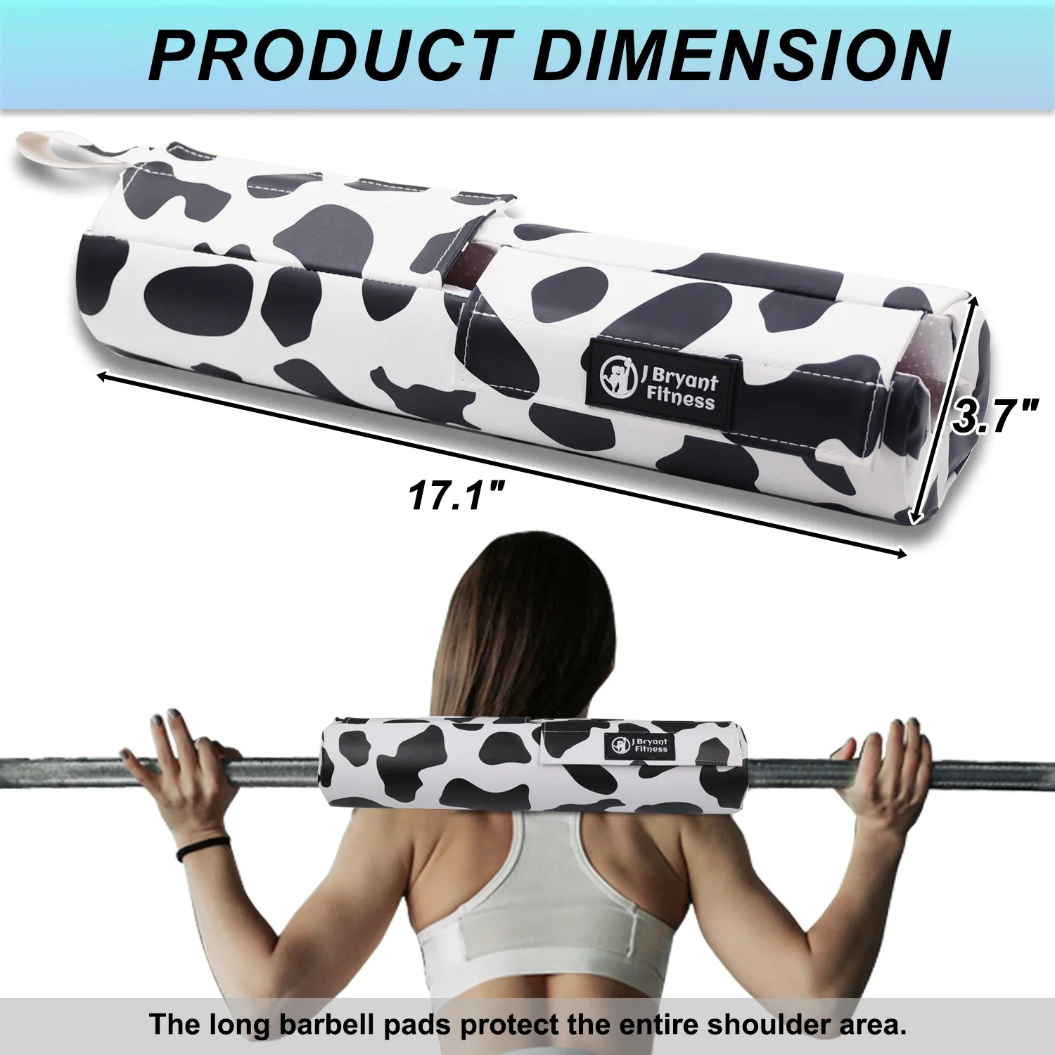 Cow Print PU Leather Barbell Pad for Squats and Hip Thrust Training, Provides Cushion to Neck and Shoulders While Training