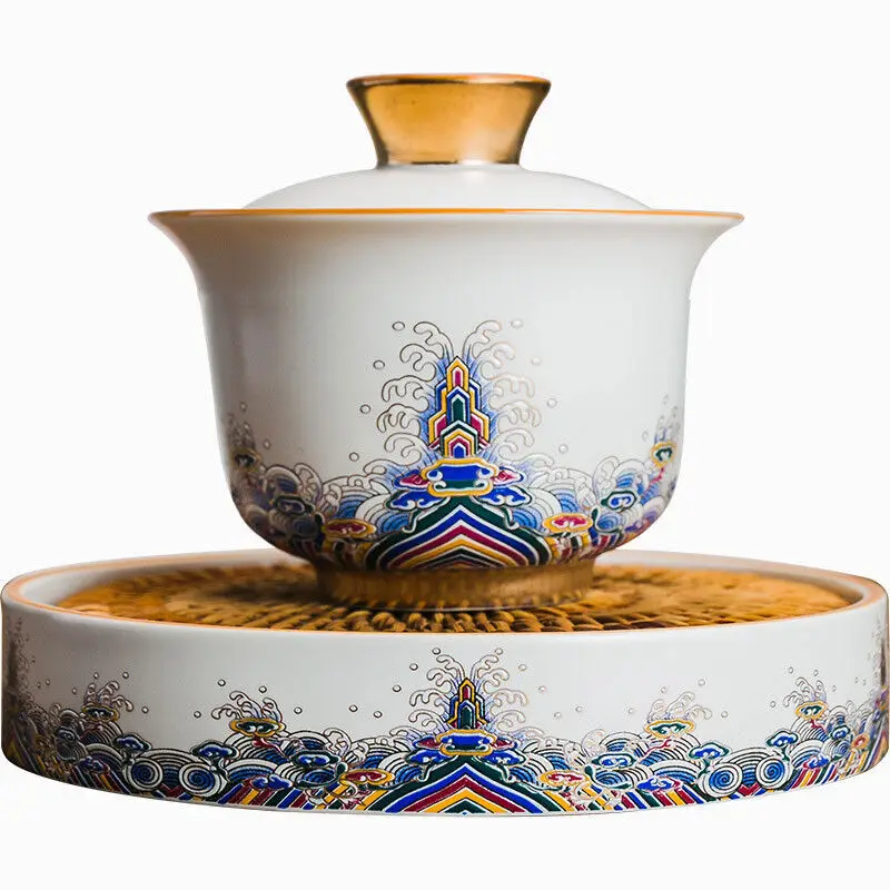 

Chinese Jingdezhen Porcelain Gaiwan Holder Cup Saucer Tureen Tea Bowl Tea Set