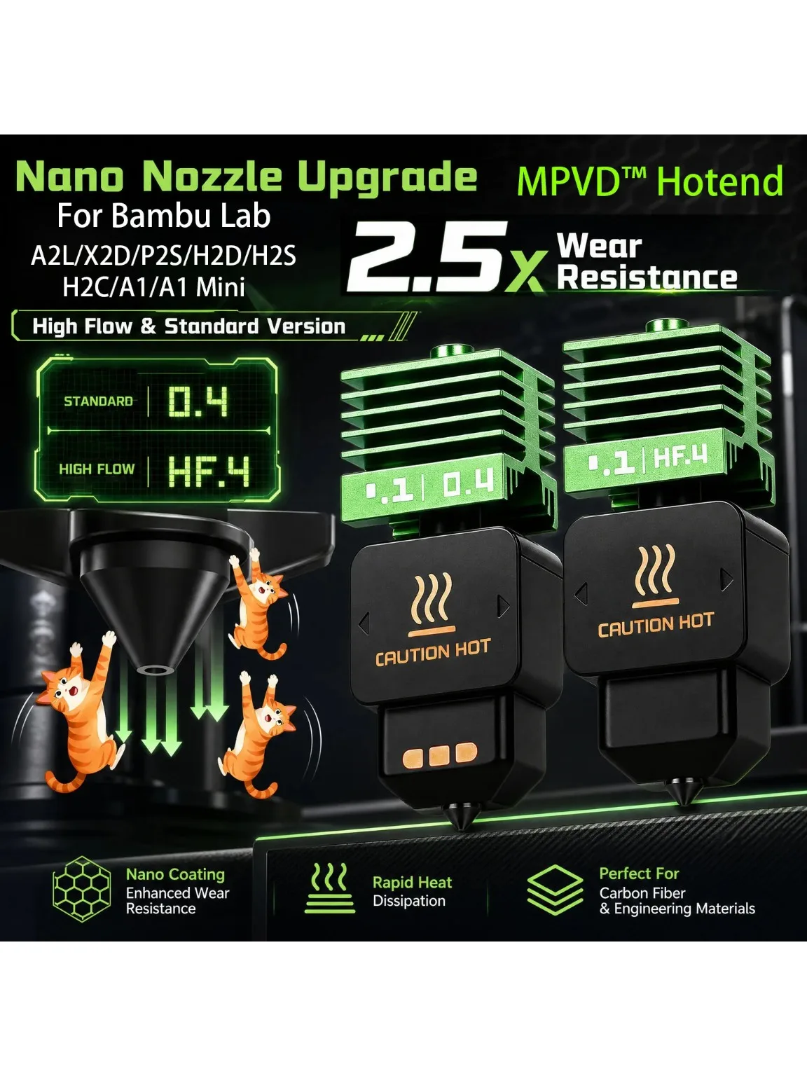 MPVD ™   Hotend do Bambu Lab A1 X2D, hotend A2L, hotend A1 H2C, P2S, H2D, H2S, ulepszona dysza, antyadhezyjny filament, wysoka twardość, trwały. — zdjęcie produktu 7