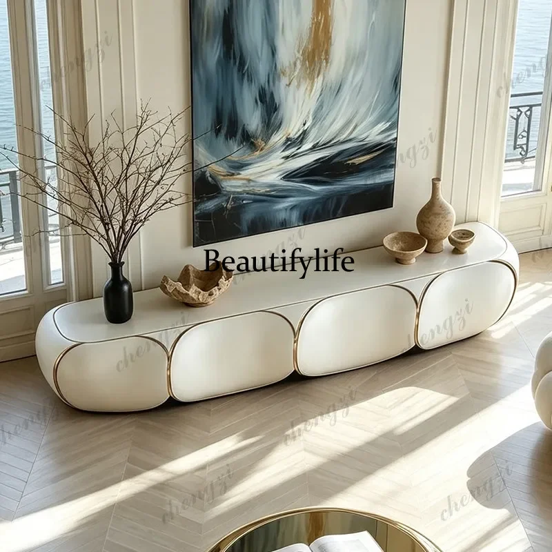MM02 Italian light luxury solid wood TV cabinet high-end living room storage low cabinet cream wind storage cabinet view 4