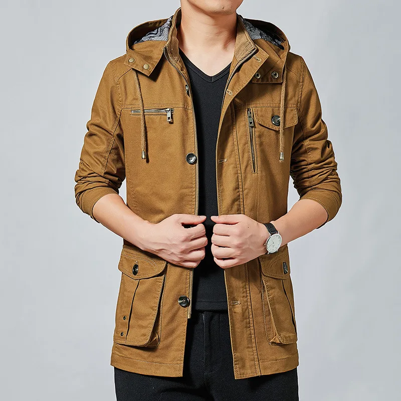 Pure Cotton Cotton Jacket Men New Autumn And Winter Trend Casual Loose Medium And Long Trench Coat Top