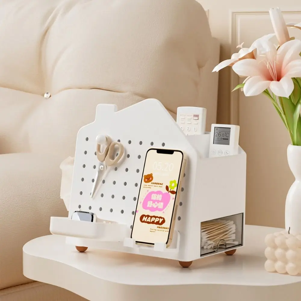 منظم سطح المكتب على شكل منزل، صندوق مناديل تخزين منزلي مثقوب، منظم قرطاسية متعدد الوظائف #4