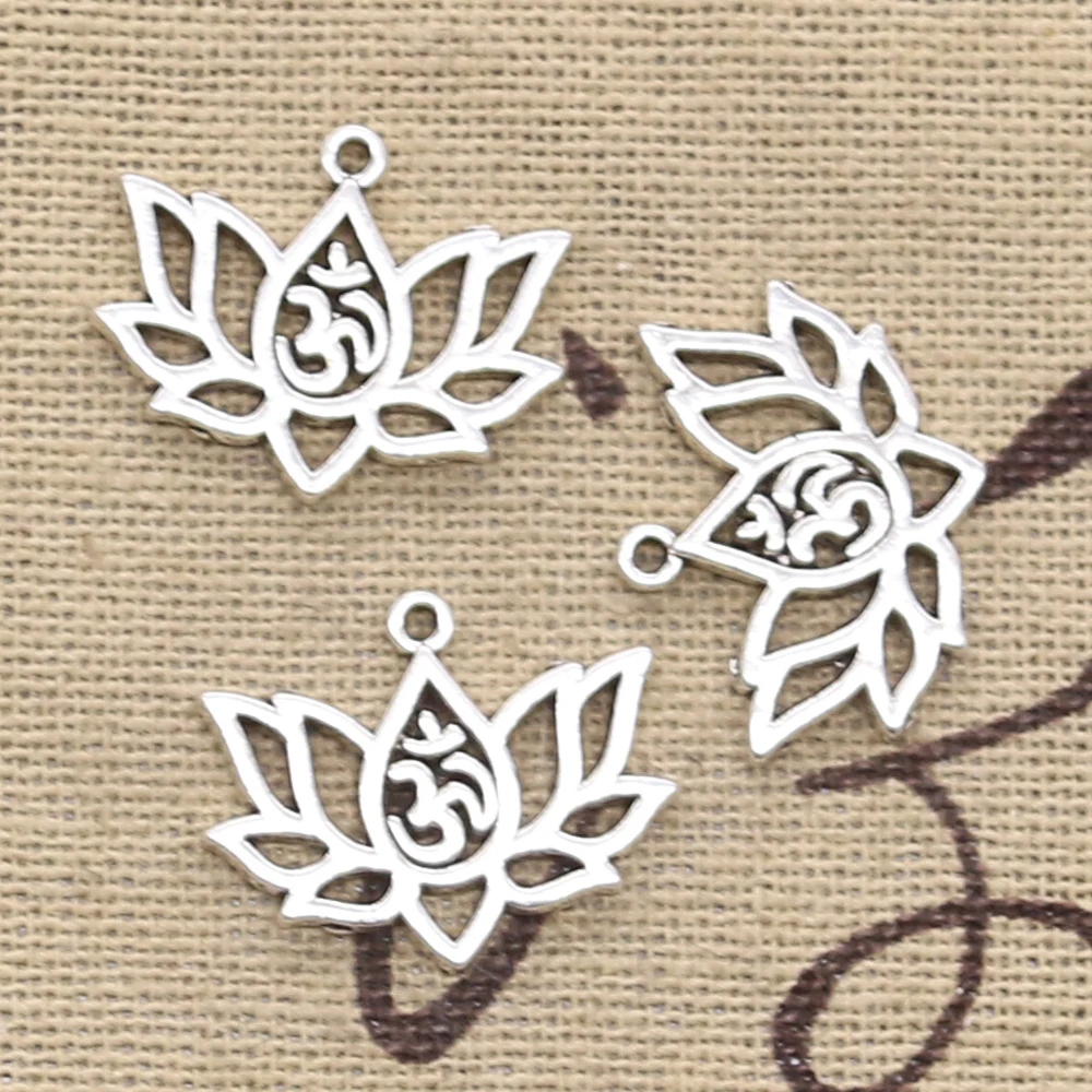 12pcs Charms Lotus Flower Yoga Om 21x17mm Antique Making Pendant fit,Vintage Tibetan Silver color,DIY Handmade Jewelry