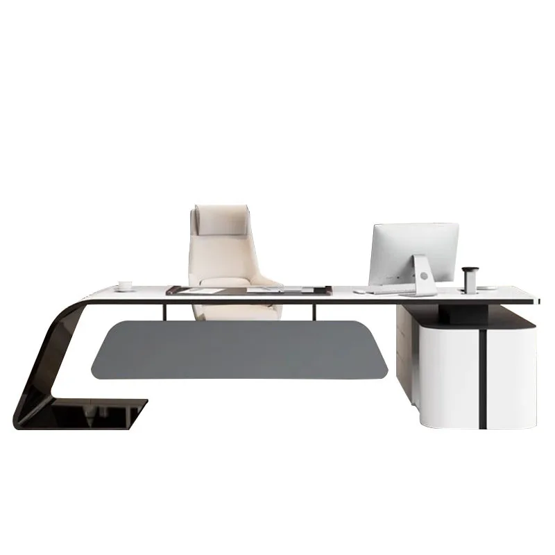 

Light luxury paint white table, simple and creative high-end, president boss manager supervisor table and chair combination
