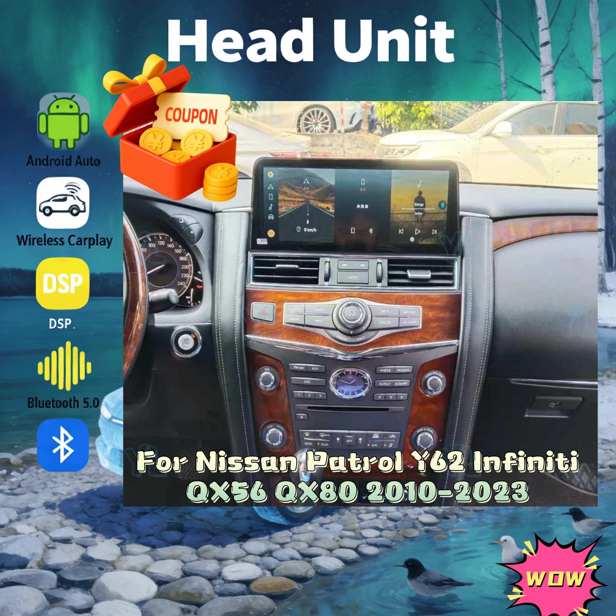 

Для Nissan Patrol Armada Y62 Infiniti QX80 QX56 2010-2023: Автомобильный мультимедийный плеер Android 14 с GPS-навигацией, 4G, Wi-Fi и CarPlay