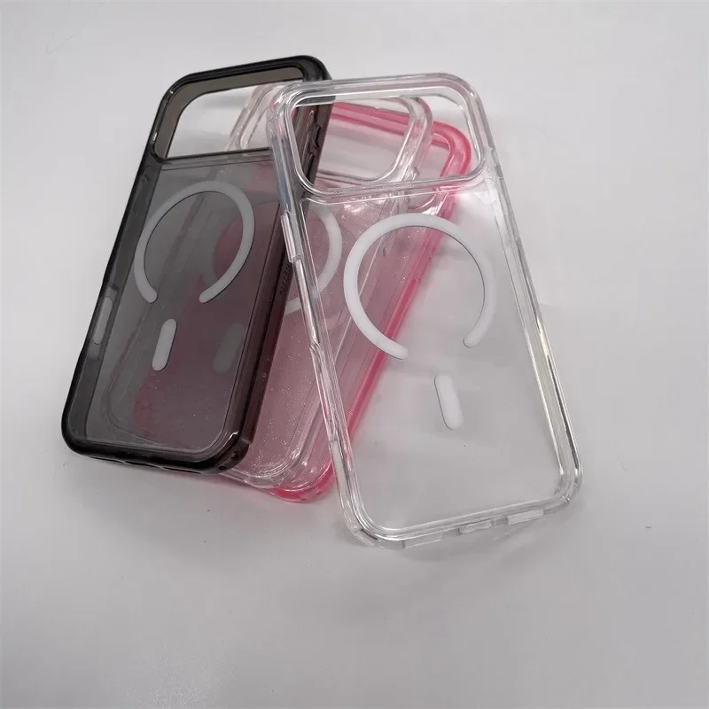 قضاعة التماثل + سلسلة واضحة ل Magsafe آيفون 17Pro ماكس 17pro الهواء الشفاف ستاردست بريق مكافحة الإفلات غطاء وقائي صندوق