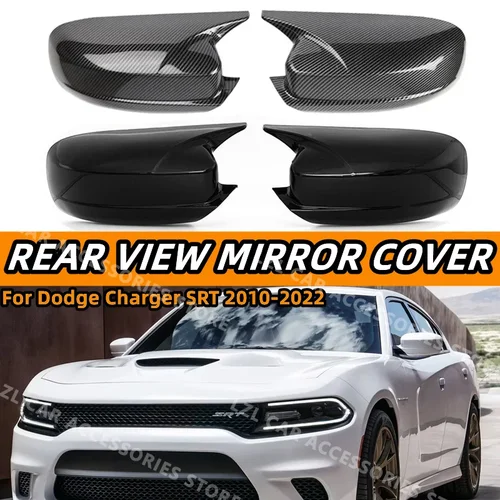 Imagen 1 del producto Par de tapas de cubierta de espejo retrovisor lateral de bocina de buey para Dodge Charger SRT Chrysler 300 300C 2010-2022 embellecedor de espejo retrovisor accesorios de coche