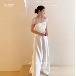 OLOEY Vintage O-Neck Short Sleeves korea Wedding Dresses Evening Formal Party Dress Soft Satin Bridal Gowns Customized