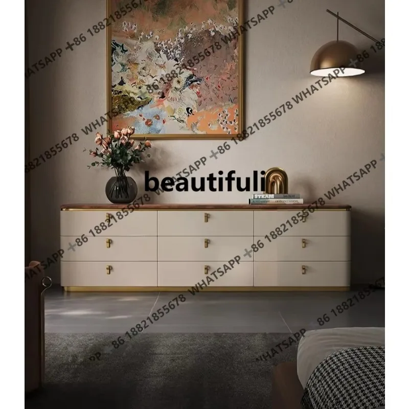 

F150 Italian minimalist TV cabinet light luxury walnut simple high-end floor solid wood locker