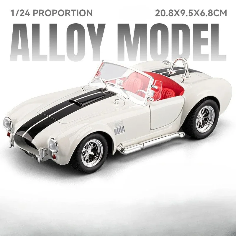 Simulation 1/24 Shelby Cobra 427 S/C Vintage Convertible Car Model Diecast Toy Vehicle Pull Back Sound and Light Metal Boy Gift