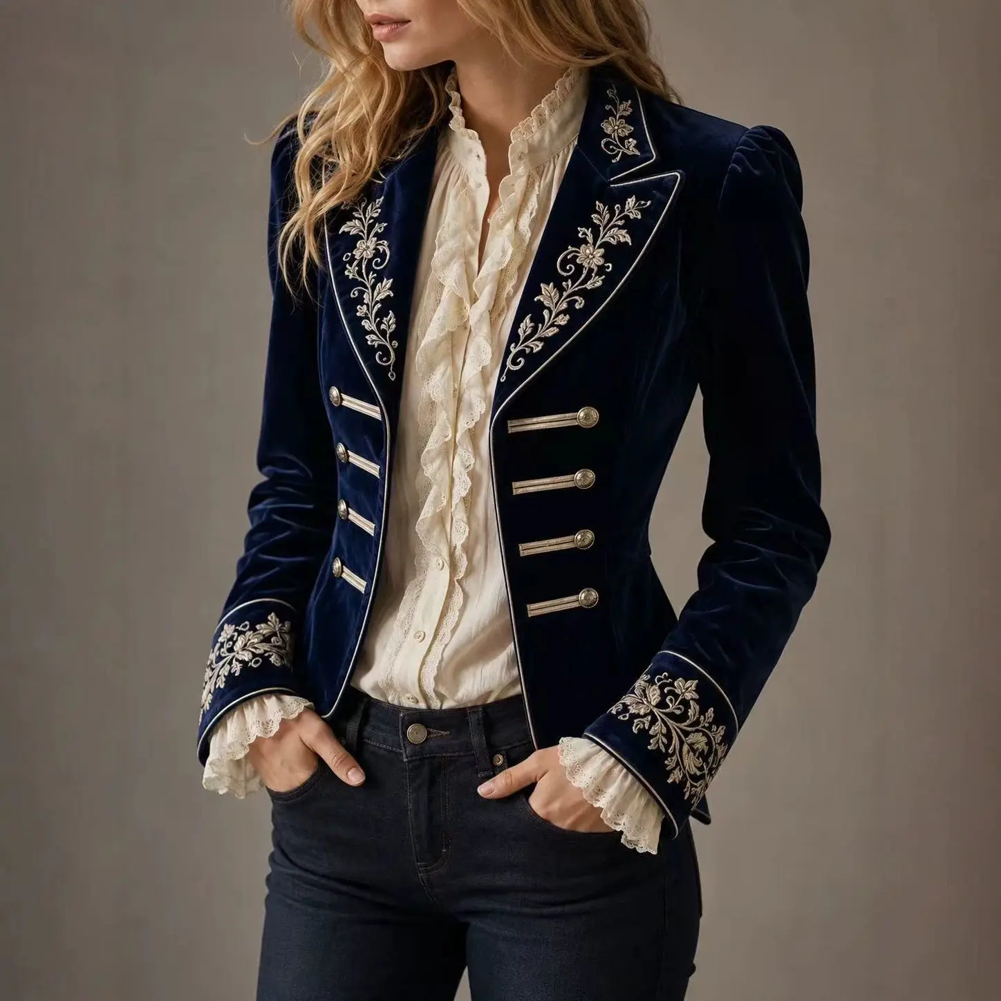 Retro Velvet Long Sleeve Jacket Coat European American Fashion Elegant Double Breasted Coat Outerwear For Women Spring Falll Top