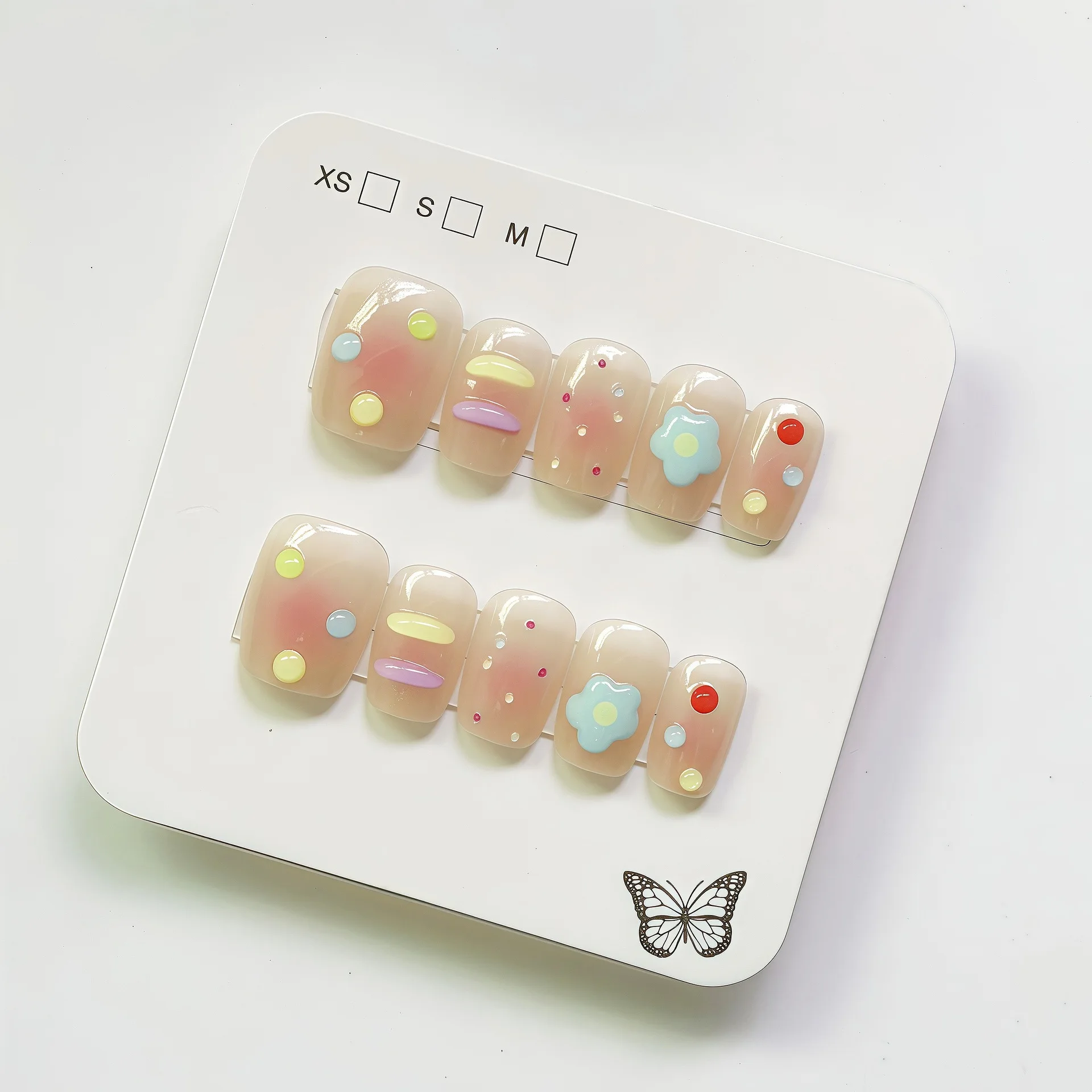 

10pcs Summer Colored Floret Wave Point Fake Nails Kawaii Korean Press On False Nails For Women Reusable Short Nails Tips