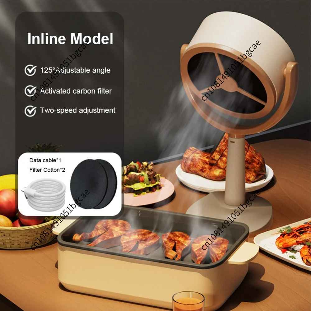 Desktop Mini Portable USB Charging Range Hood Strong Suction Oil Fume Extractor 125° Adjustable for Indoor BBQ/Hot Pot