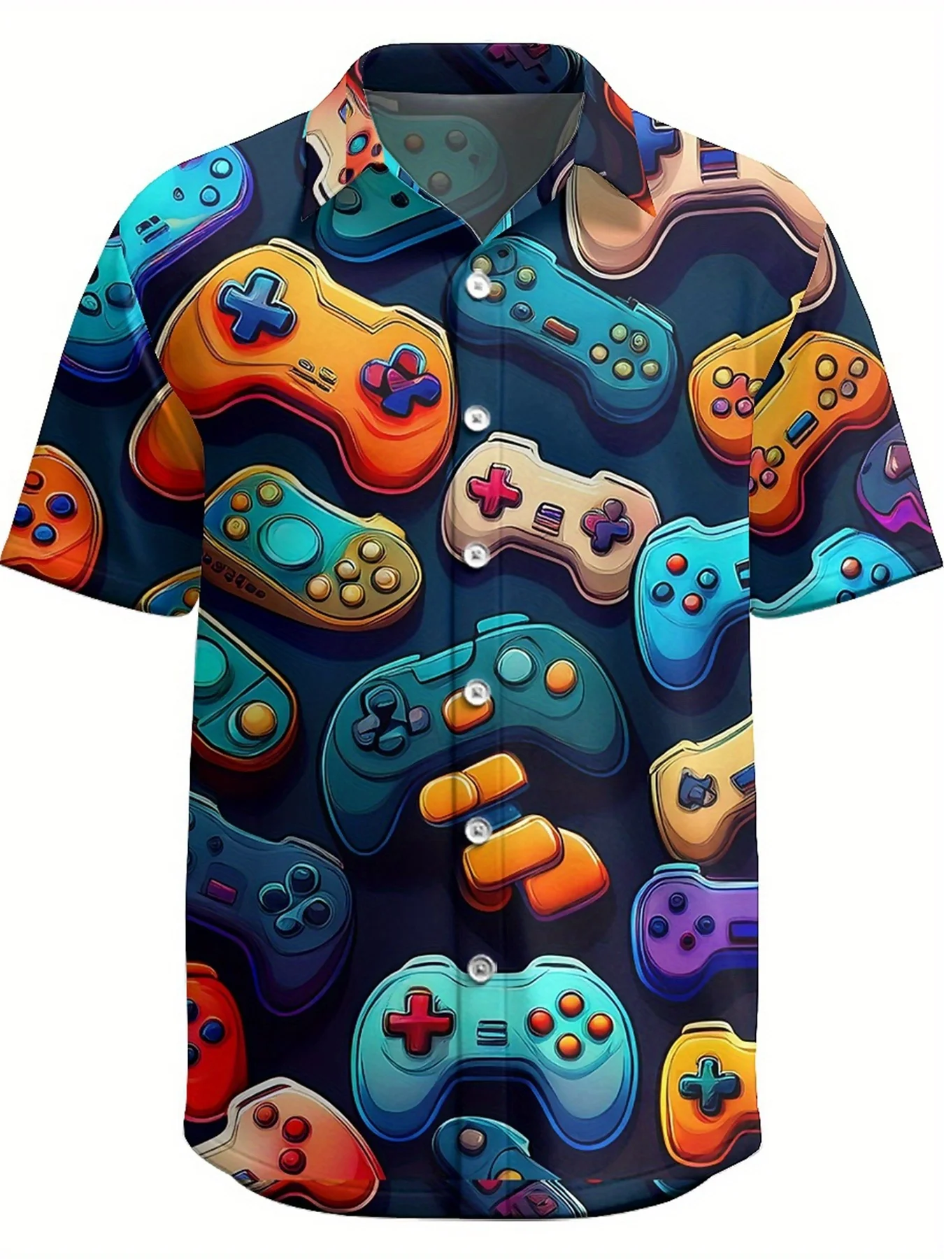Men's Large Size Hawaiian Shirt - Colorful Video Game Controller Pattern, Cartoon Style Aloha Shirt Breathable Loose, Casual Top