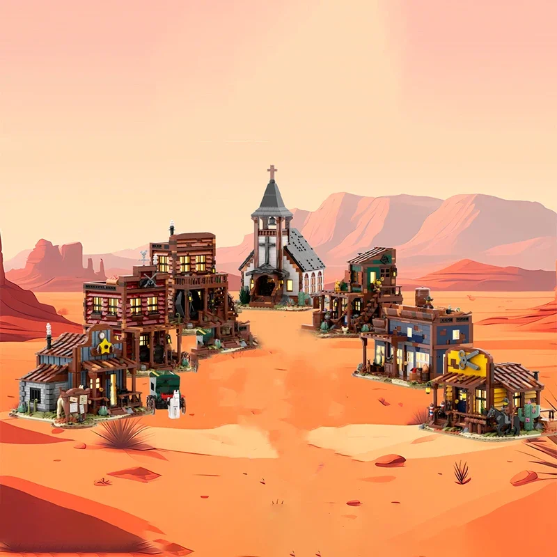 

Moc Medieval Western Cowboy Town Building Blocks Creative DIY Bricks Sets Education Assembly Blocks Toys Christmas Gifts