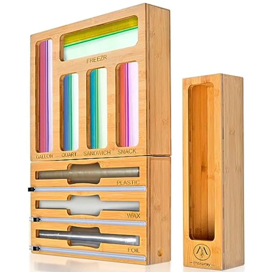 

Набор из 9 предметов: бамбуковые и пластиковые контейнеры для кухонных ящиков, для организации хранения продуктов, с этикетками, для контейнеров объемом 1/4 галлона, для закусок и сэндвичей.