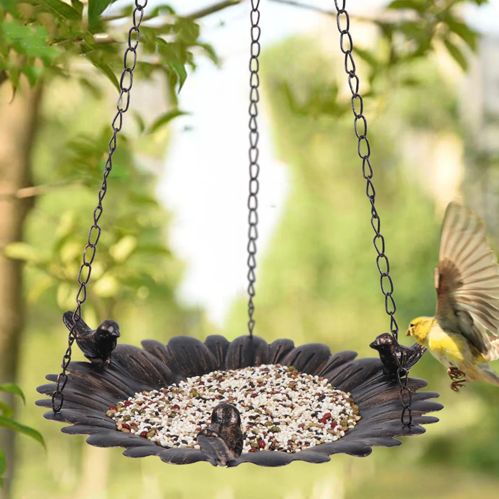 Bronze colored outdoor hanging metal bird feeder courtyard garden automatic wild bird sunflower feeder garden decoration