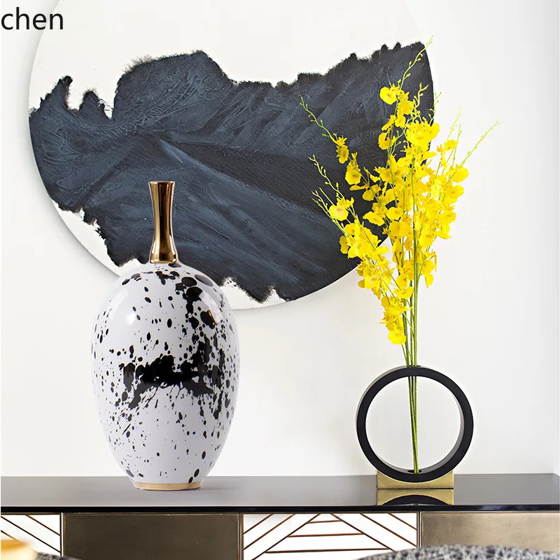YFY New Chinese Style  Vase Black and White Ink Brush   Light  Model Room Furniture Entrance Study Room Mall Display Decoration