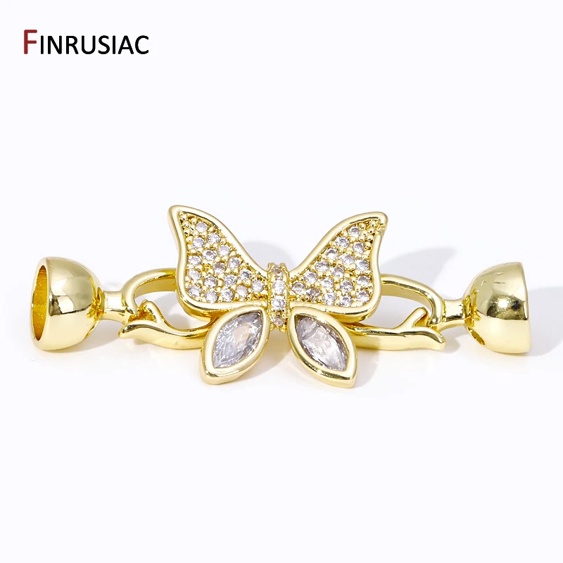 Trendy 18K Gold Plated Brass Inlaid Zircon Butterfly Pearl Clasps Connector Fastener For DIY Jewelry Making Accessories