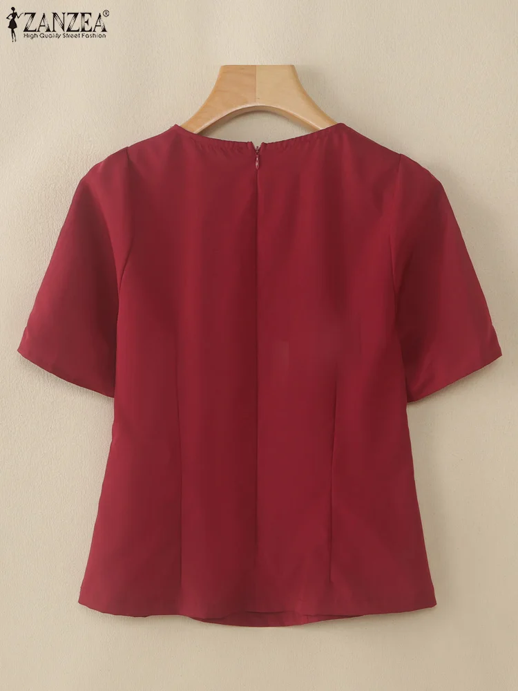 ZANZEA-Blusas elegantes con volantes para fiesta para Mujer, Blusas de verano 2025 con cuello redondo y manga corta abombada, ropa de oficina, Tops sólidos