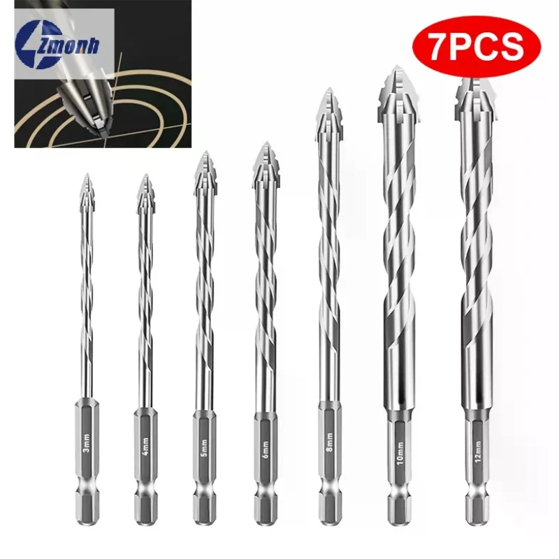 

New！1/7Pcs Tungsten Steel Serrated Drilling Bit Kit For Ceramic Plastic Tile Ceramic Glass Concrete Tool Accessories