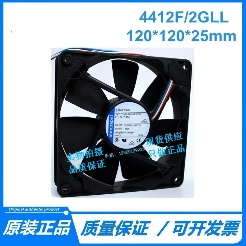 for Original Imported 3 Wire Fan for 4412 F/2GLL 12V 60mA 0.72W 12025 12CM Cooling Blower