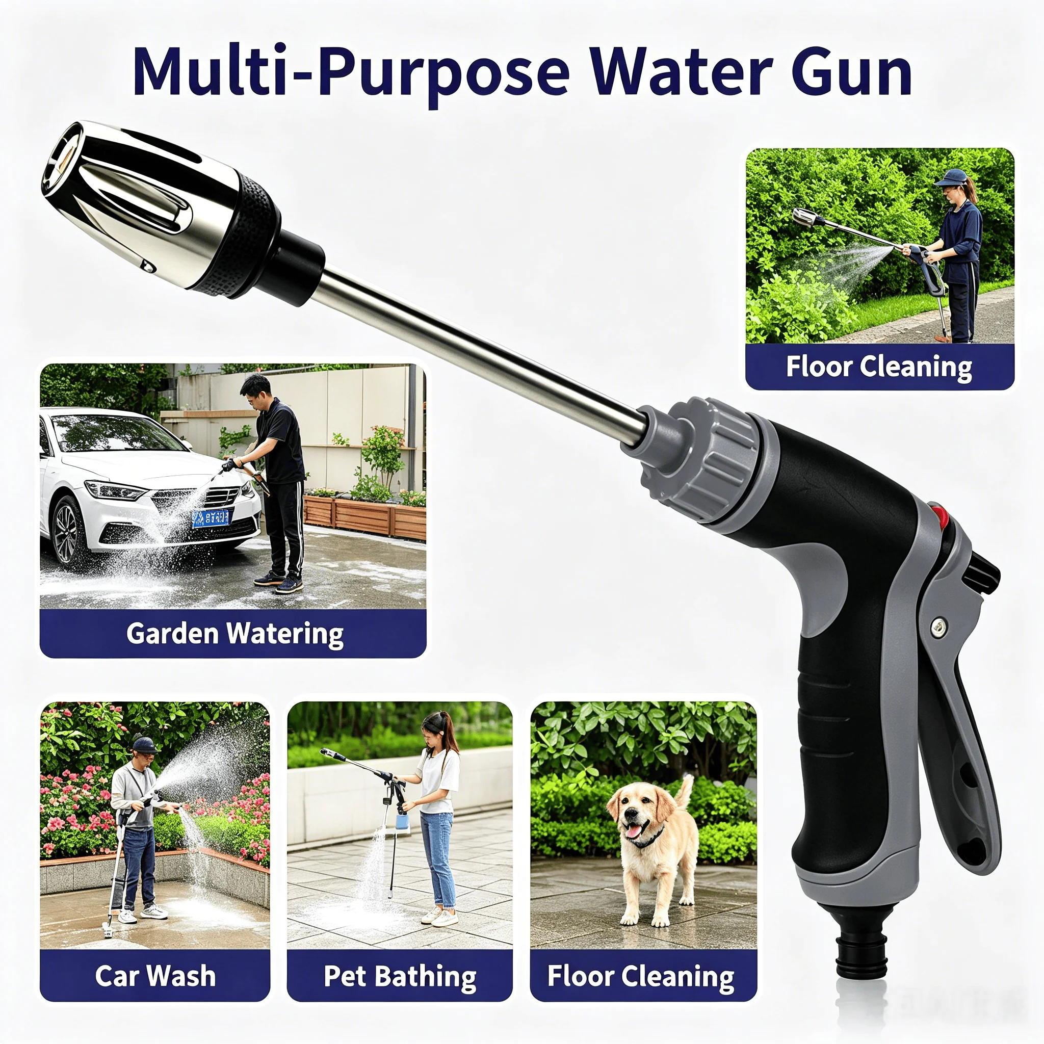 High Pressure Car Wash Water Gun Garden Water Pipe Nozzle, Multifunctional Watering Tool, Powerful Cleaning For Cars and Gardens