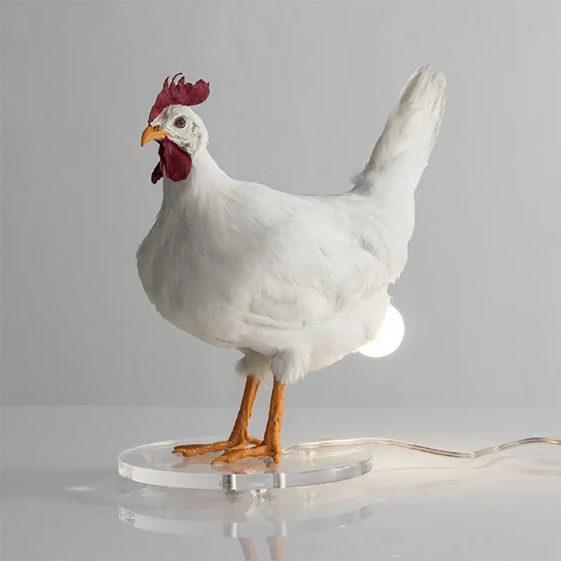 Easter White Cock Lamp Simulation Chicken Ornaments Resin Design Table Lamp Bulb Living Room Decoration