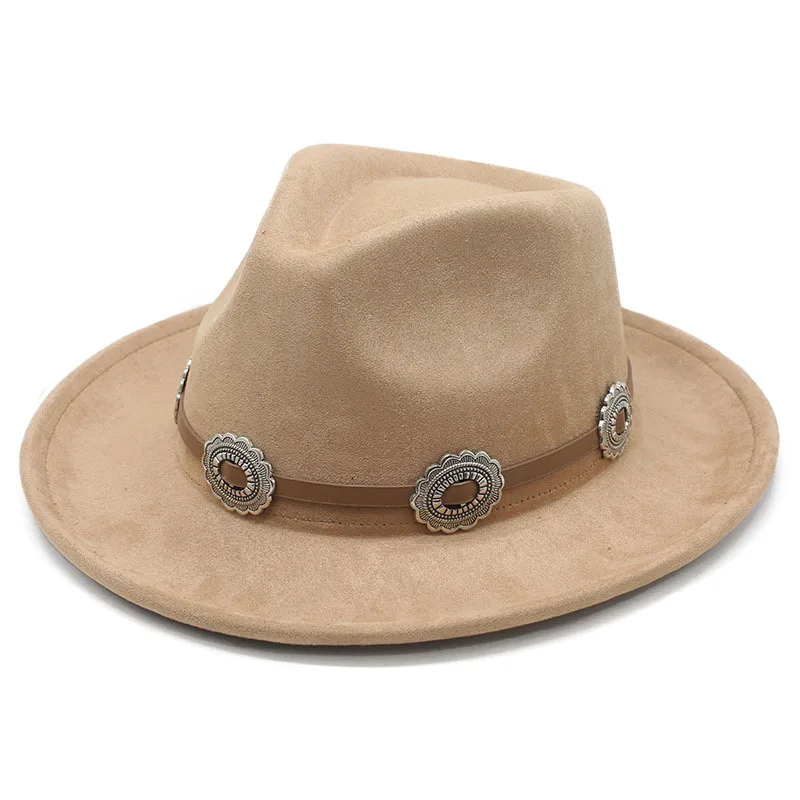 Suede Curled Brim Western Cowboy Hat for Men and Women, Outdoor Travel Hat, Ethnic Style Felt Hat