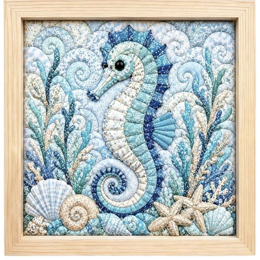 No-Sew Kinusaiga Fabric Art Kit Ocean Series Home Decoration DIY Fabric Art Kit Crab Turtle Whale Cut Cloth Handcraft Kit Gift